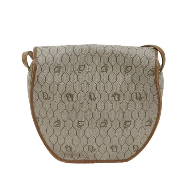 Christian Dior Honeycomb Canvas Shoulder Bag PVC Leather Beige Auth - Picture 3 of 15